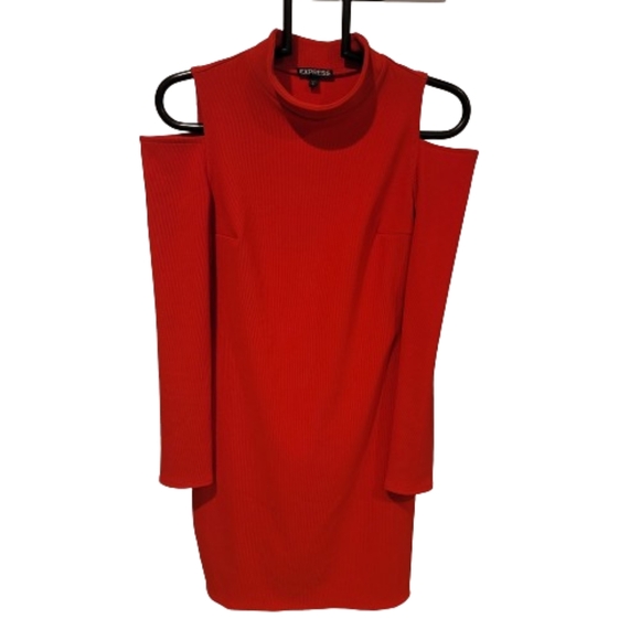 Express Cut Out Cold Shoulder Stretch Dress Red Small - Picture 3 of 12